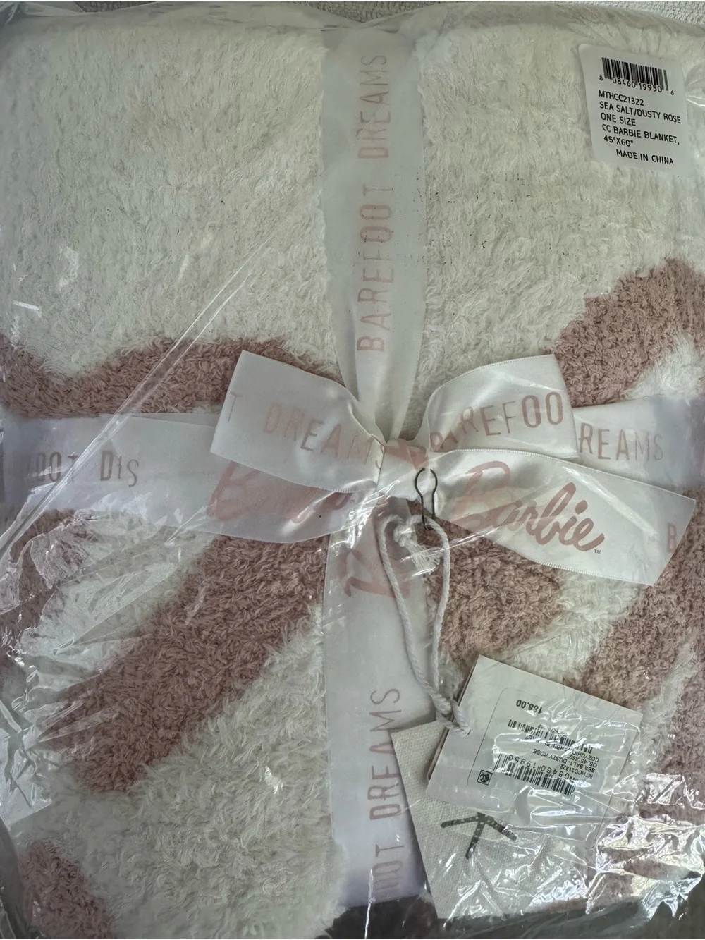 NWT Barefoot Dreams Dusty Rose & Sea Salt CozyChic Barbie Throw Blanket